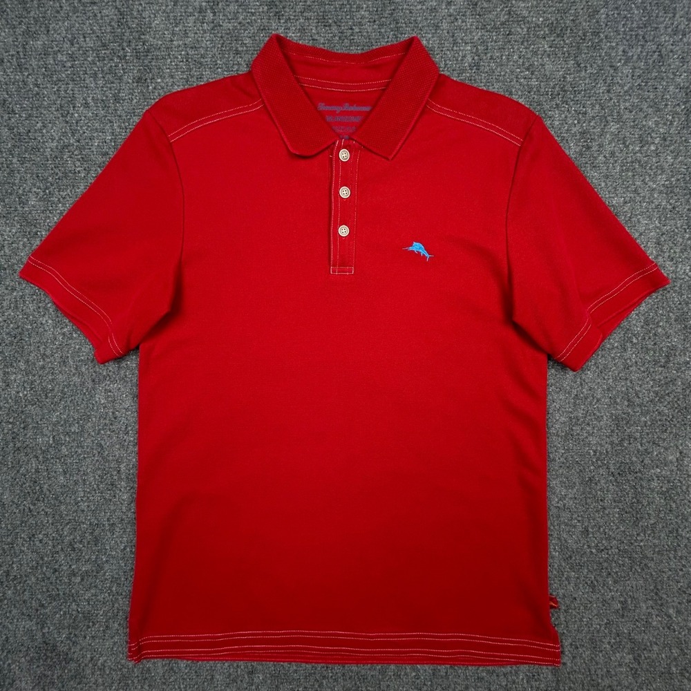 Tommy‎ Bahama Polo Shirt Mens Small Red IslandZone Supima Cotton Trim Fit 2961